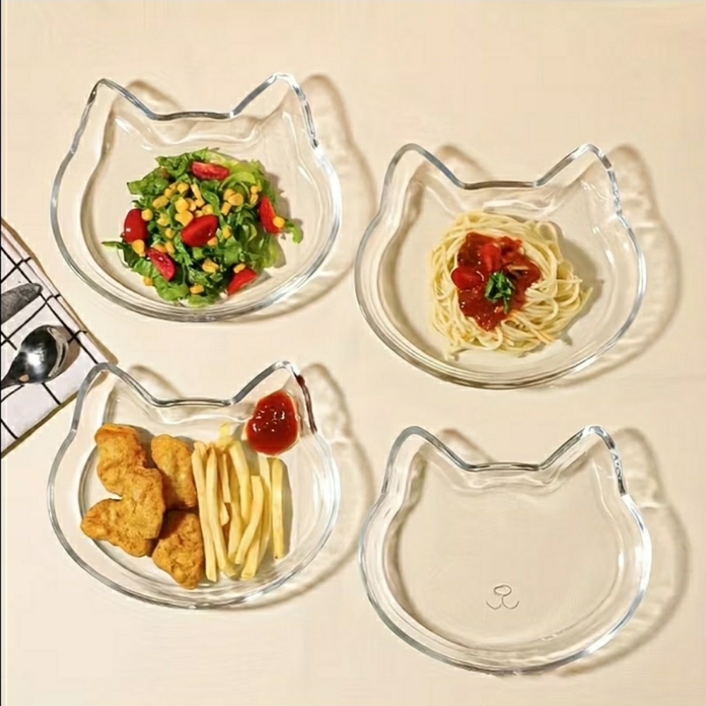 NIB! Set Of 2 Cat-Shaped Glass Plates - Heat Resistant, Microwave Safe - Picture 4 of 5